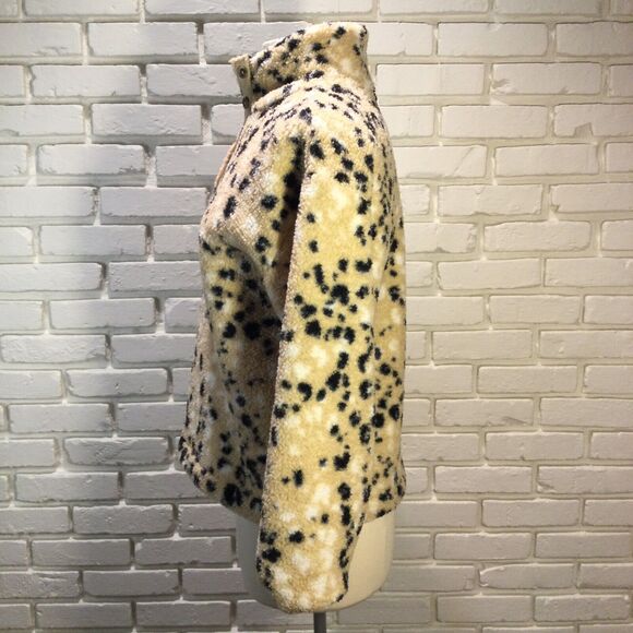 Loft Outlet Cozy Up Sherpa Quarter Button Jacket Cheetah Small Petite - Picture 2 of 5